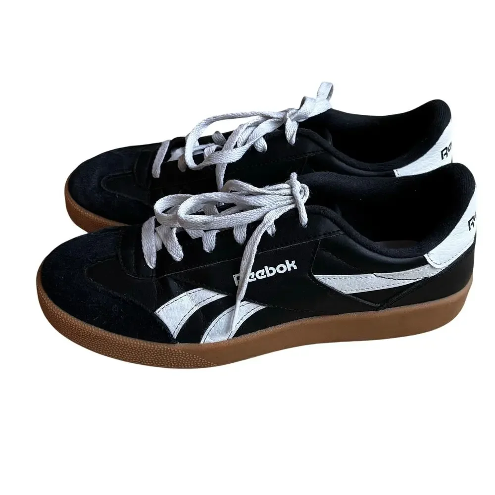 Reebok Smash Edge sneakers black & white leather suede gum sole mens US size 9M